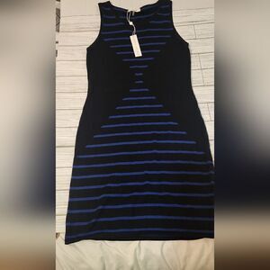 Trina Turk Black and Blue Pin Stripe Knitted Bodycon Dress Size Medium